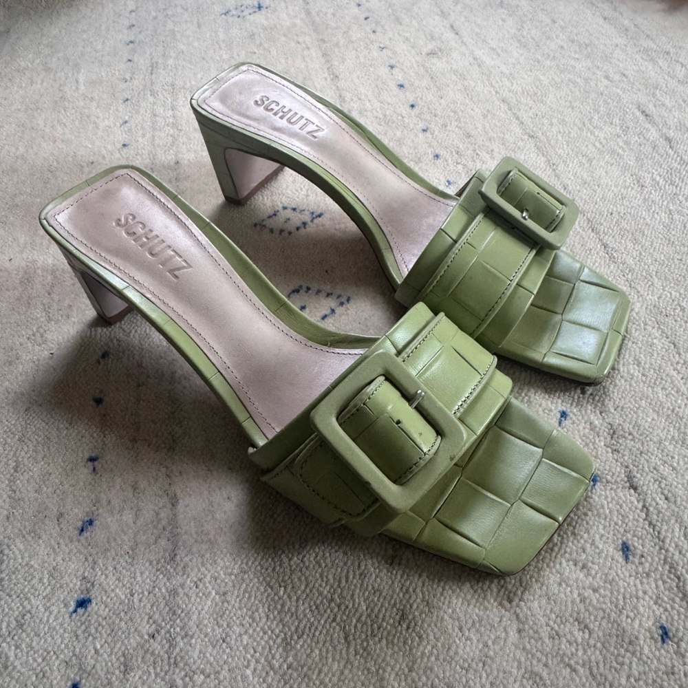 Schutz Mellow Green Napa Woven Mule